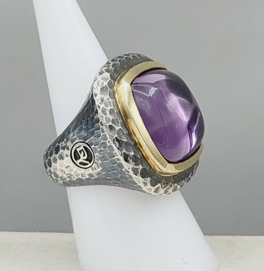 David Yurman Hammered Albion Ring – 17mm Amethyst & Gold