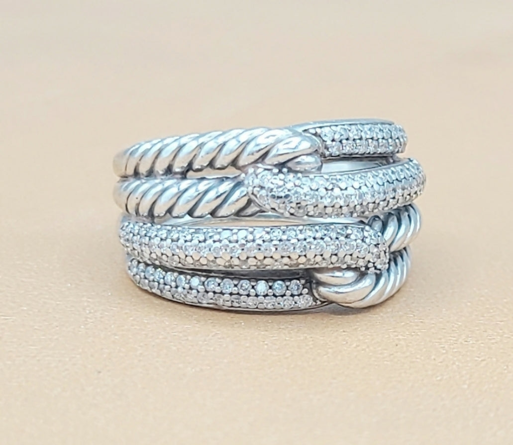 David Yurman Labyrinth Double Loop Ring With Diamonds