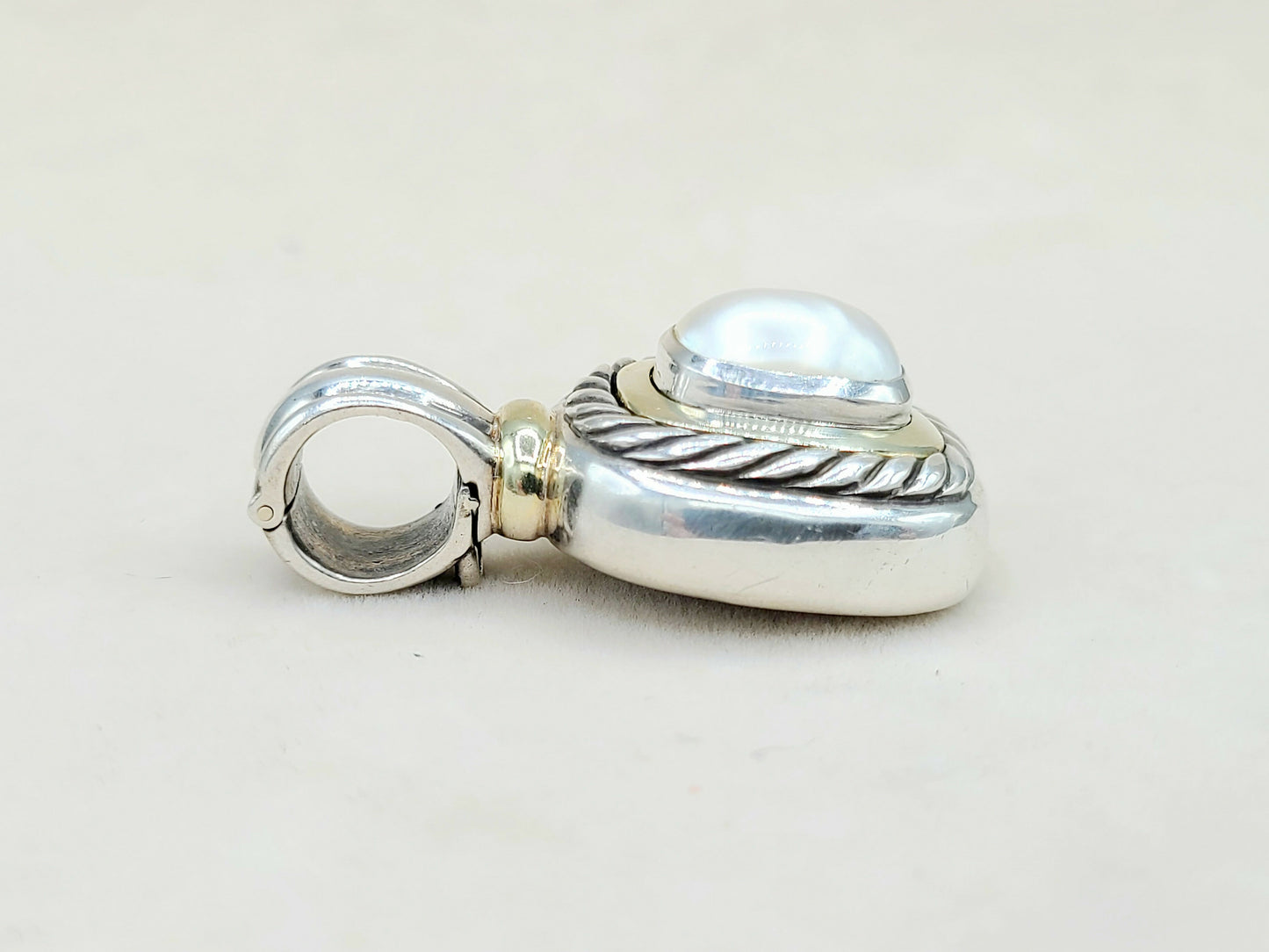David Yurman Large Albion Pendant Enhancer With Pearl And Gold