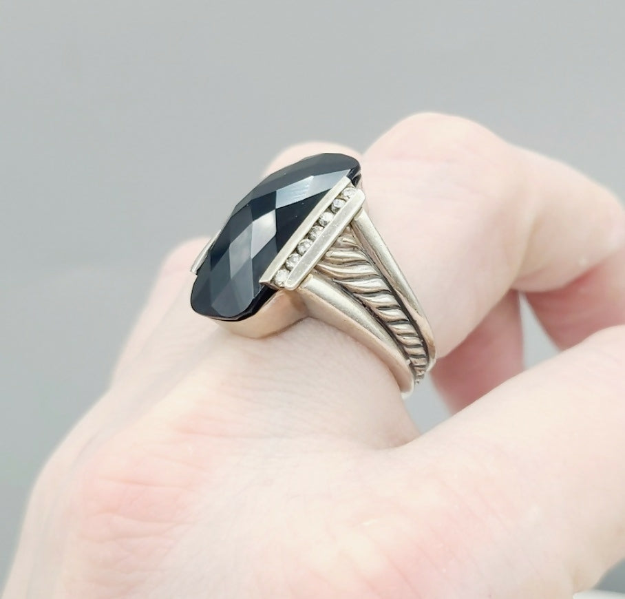 David Yurman Large Deco Black Onyx Diamond Ring | Certified Pre-Owned #