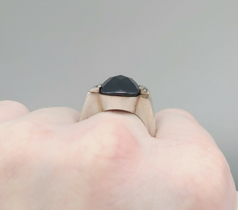 David Yurman Large Deco Black Onyx Diamond Ring | Certified Pre-Owned #