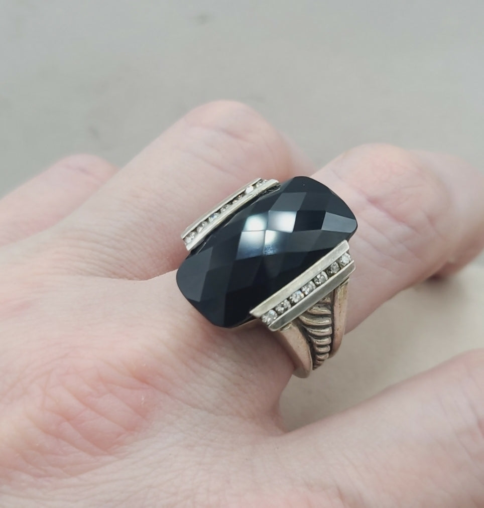 David Yurman Large Deco Black Onyx Diamond Ring | Certified Pre-Owned #