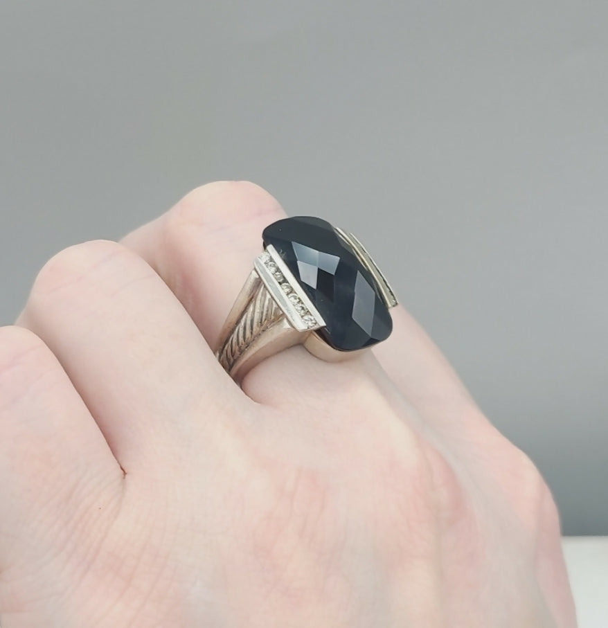 David Yurman Large Deco Black Onyx Diamond Ring | Certified Pre-Owned #
