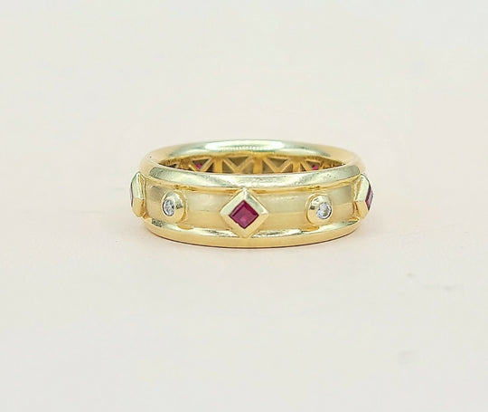 David Yurman Modern Renaissance Ring 18K Gold, Rubies, Diamonds