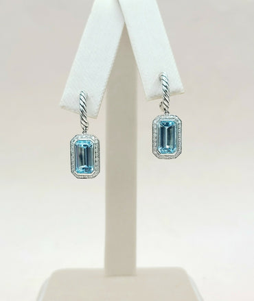 David Yurman Novella Drop Earrings Blue Topaz & Diamonds