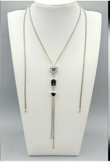 David Yurman Novella Y Necklace – Blue Topaz & Pave Diamonds