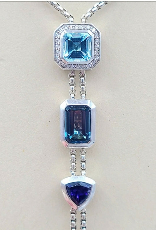 David Yurman Novella Y Necklace – Blue Topaz & Pave Diamonds