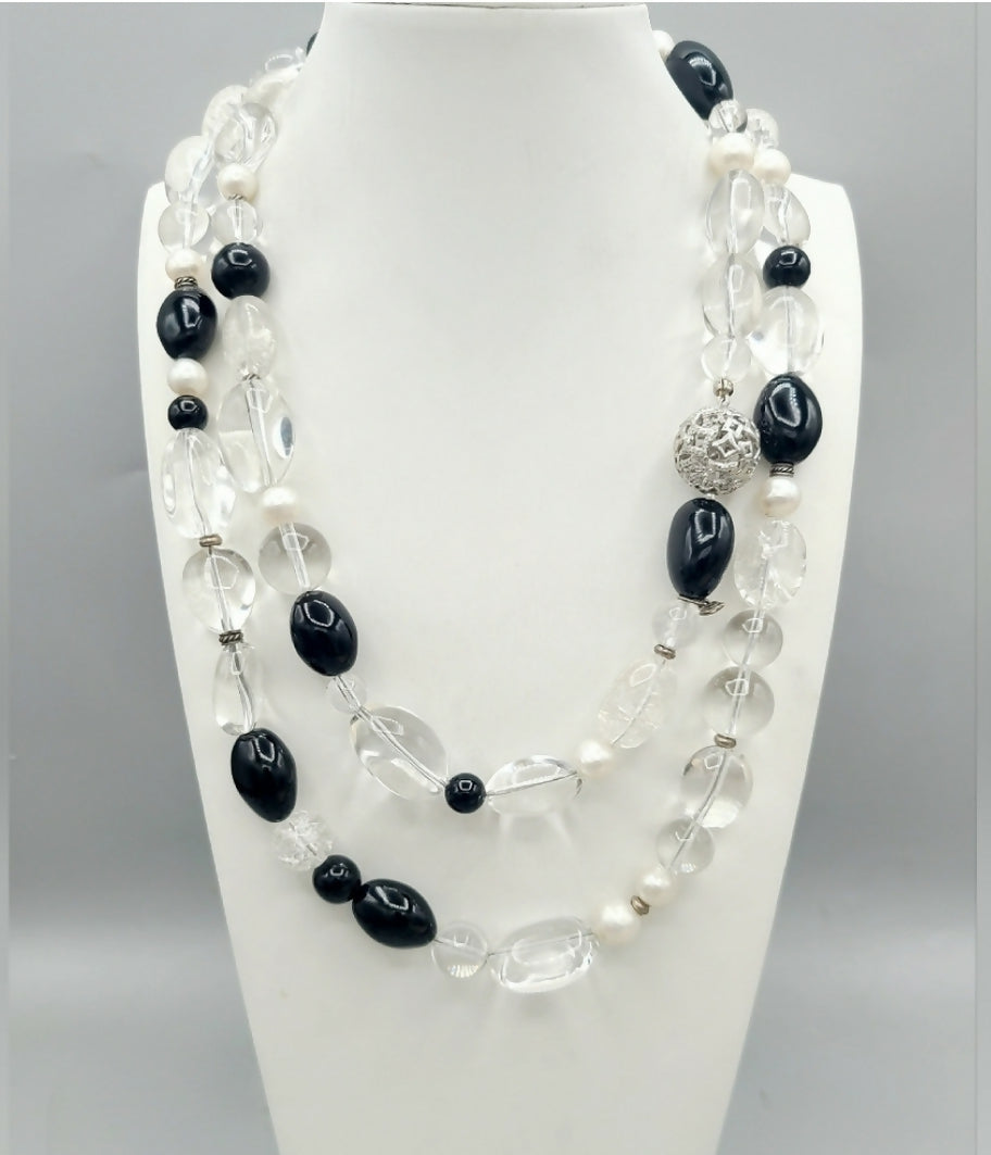 David Yurman Quatrefoil Necklace – Onyx, Crystal & Pearl #