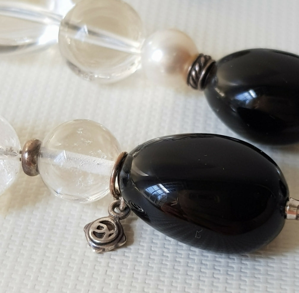 David Yurman Quatrefoil Necklace – Onyx, Crystal & Pearl #