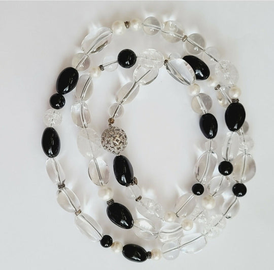 David Yurman Quatrefoil Necklace – Onyx, Crystal & Pearl