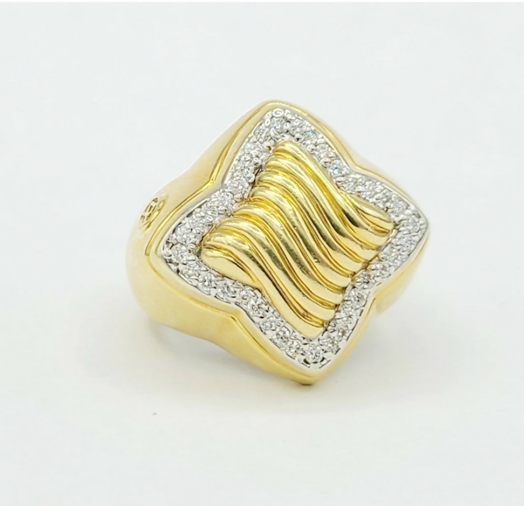 David Yurman Quatrefoil Sculpted Gold Diamond Ring | Certified Pre-Owned #