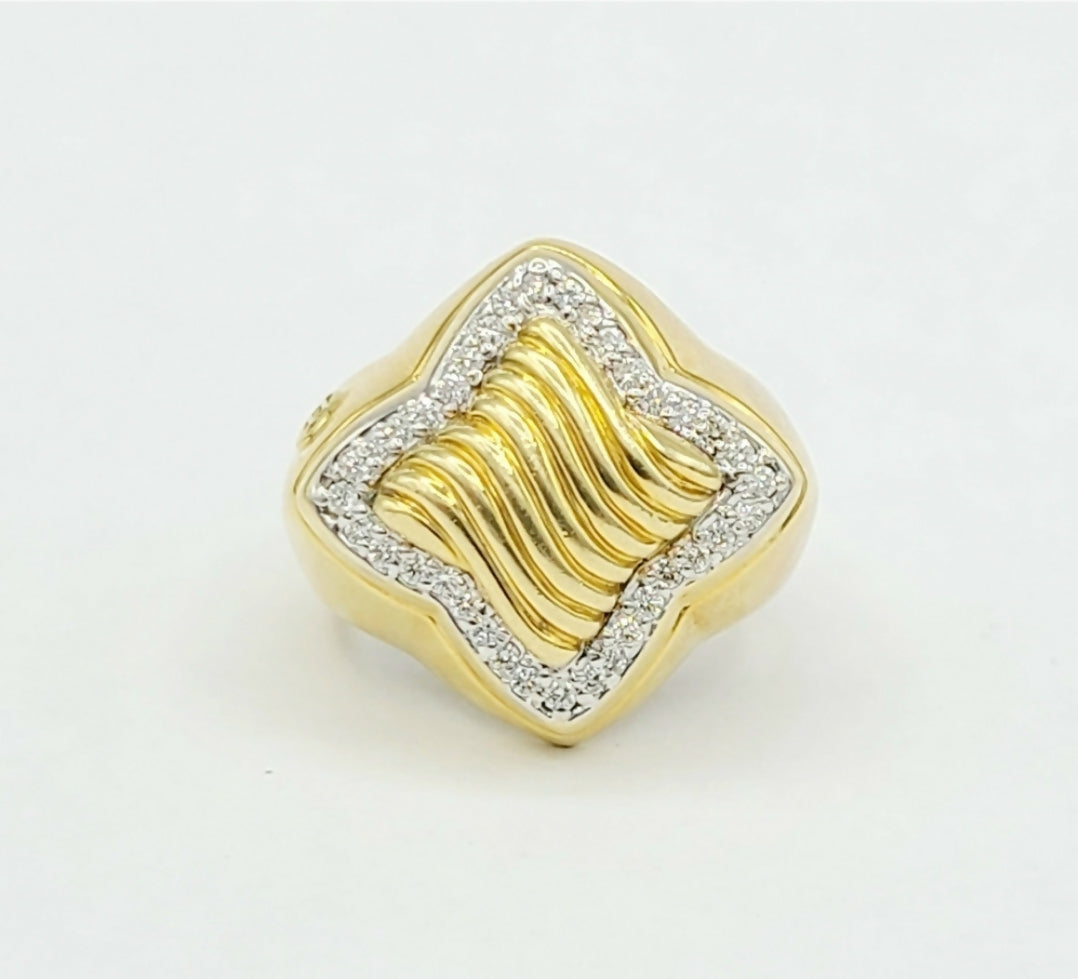 David Yurman Quatrefoil Sculpted Gold Diamond Ring | Certified Pre-Owned #
