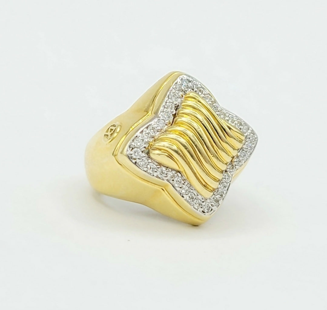 David Yurman Quatrefoil Sculpted Gold Diamond Ring | Certified Pre-Owned #