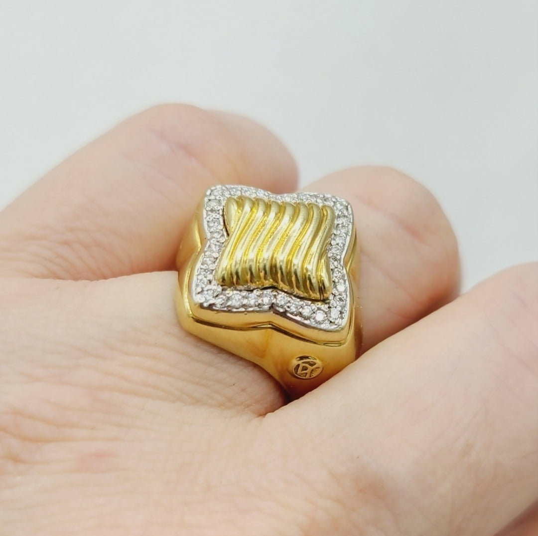 David Yurman Quatrefoil Sculpted Gold Diamond Ring | Certified Pre-Owned #