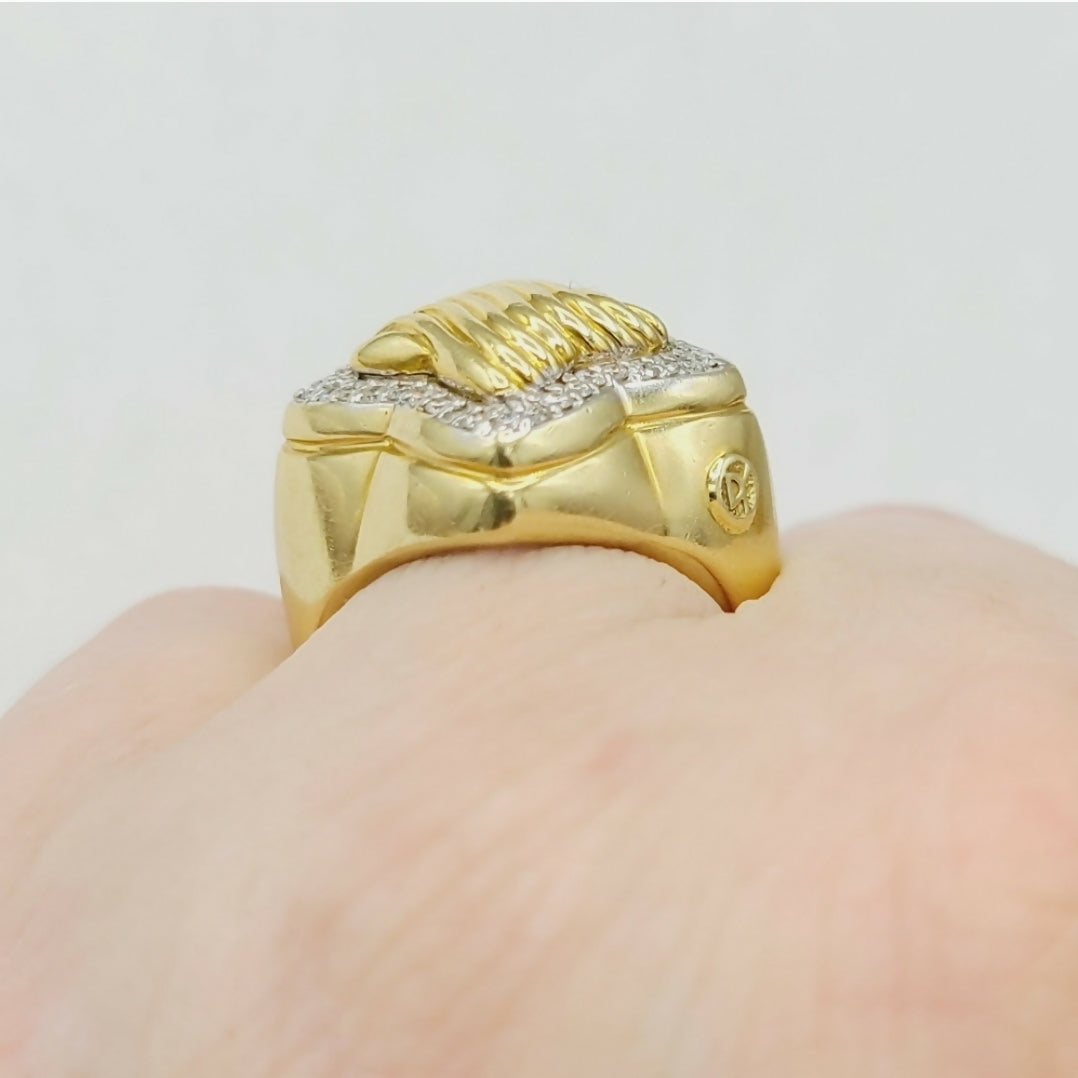 David Yurman Quatrefoil Sculpted Gold Diamond Ring | Certified Pre-Owned #