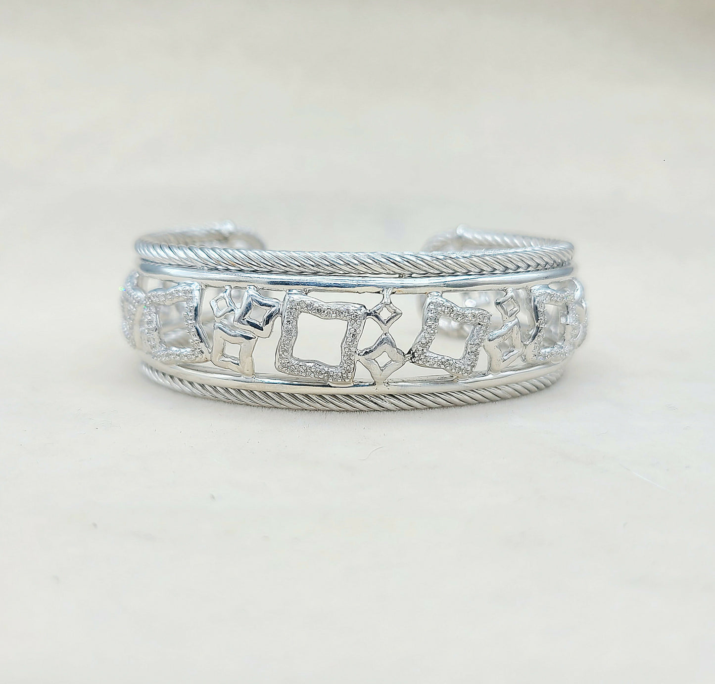 David Yurman Quatrefoil Tapestry Bracelet with Pavé Diamonds