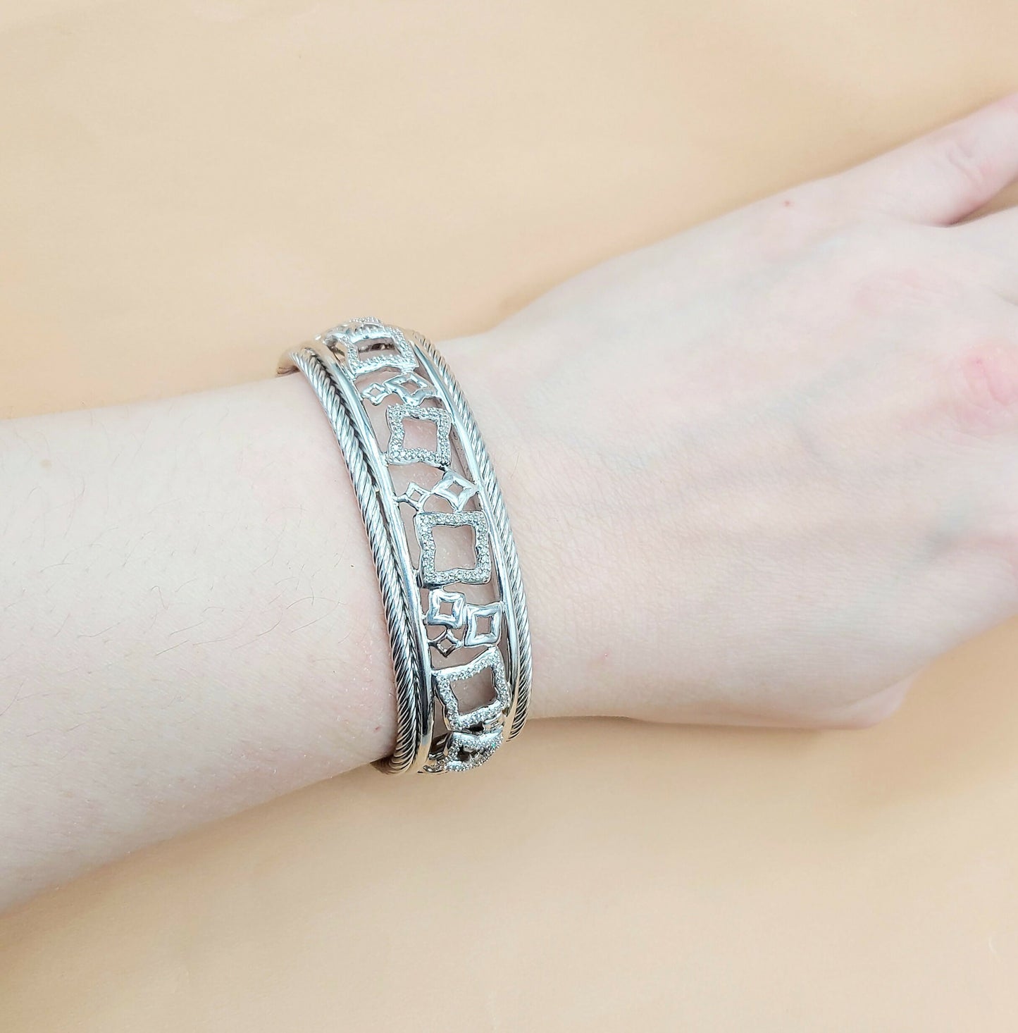 David Yurman Quatrefoil Tapestry Bracelet with Pavé Diamonds