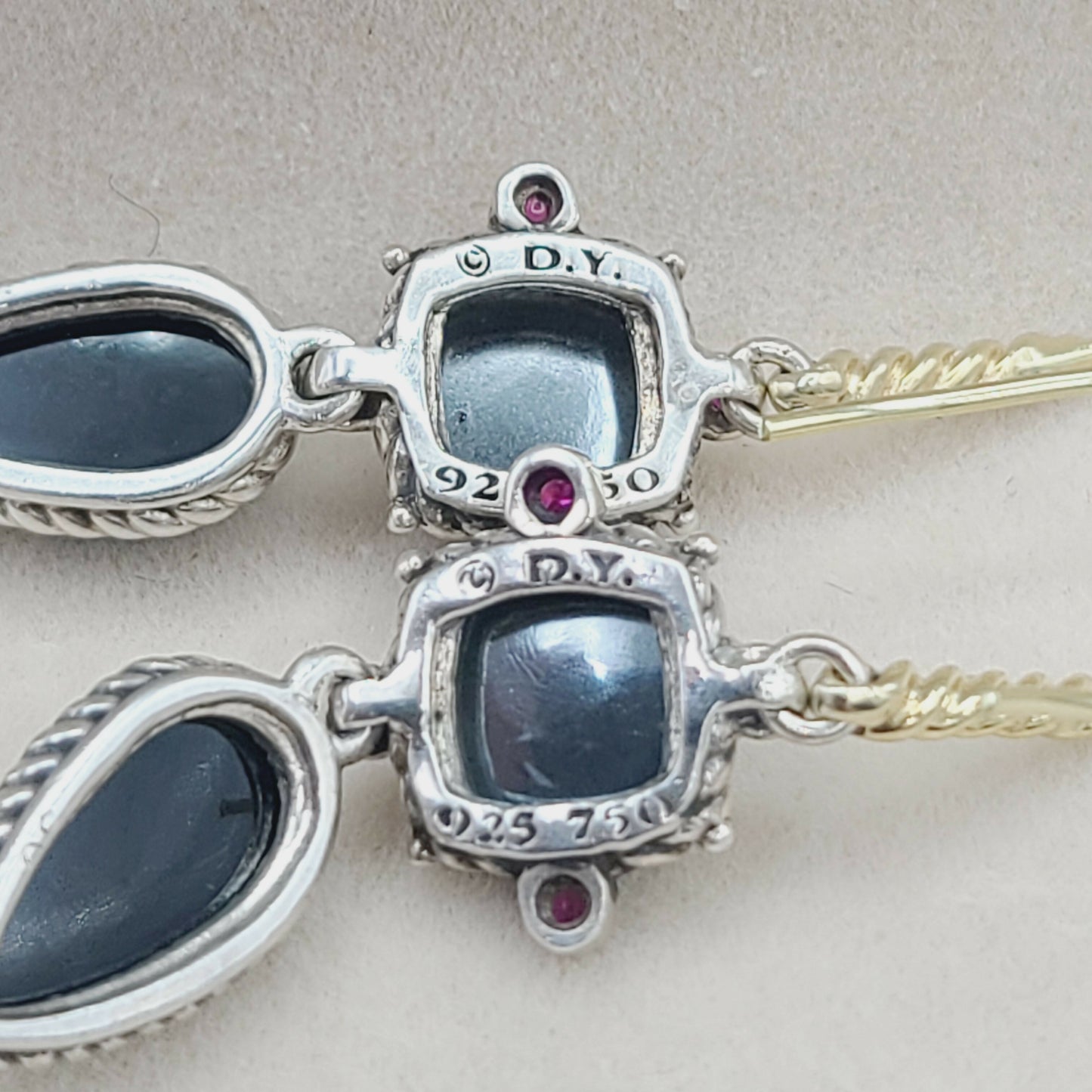 David Yurman Renaissance Drop Earrings Hematite, Onyx & Ruby AYW Luxury