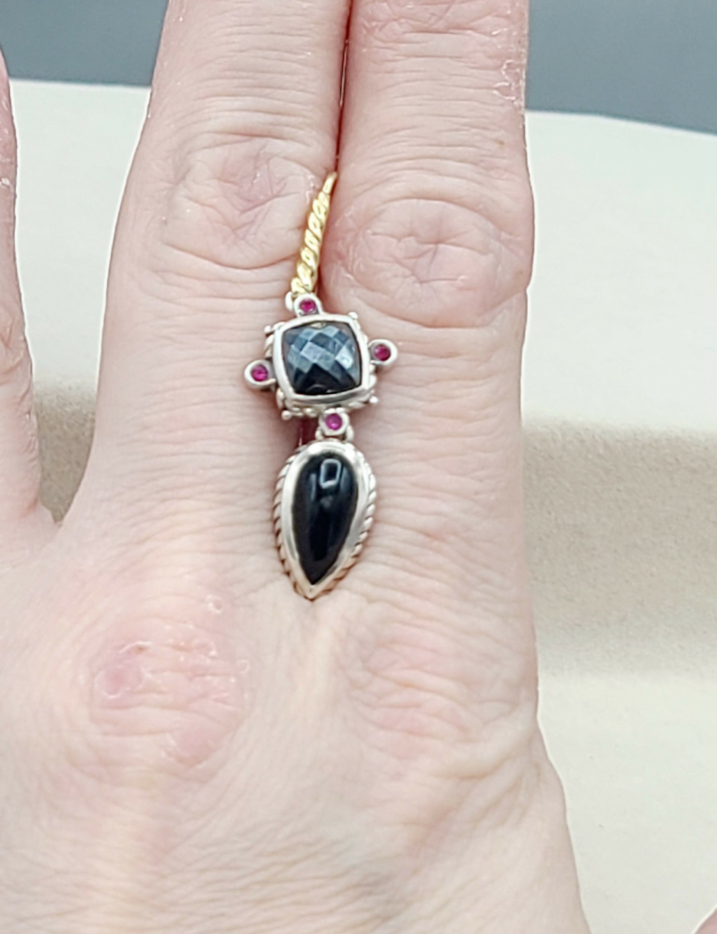David Yurman Renaissance Drop Earrings Hematite, Onyx & Ruby AYW Luxury