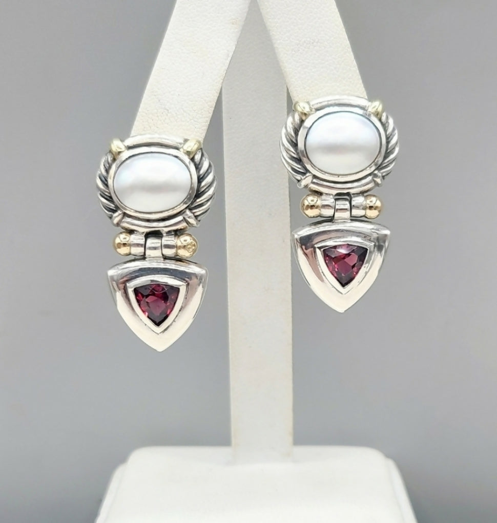 David Yurman Renaissance Drop Earrings Pearl & Garnet AYW Luxury #