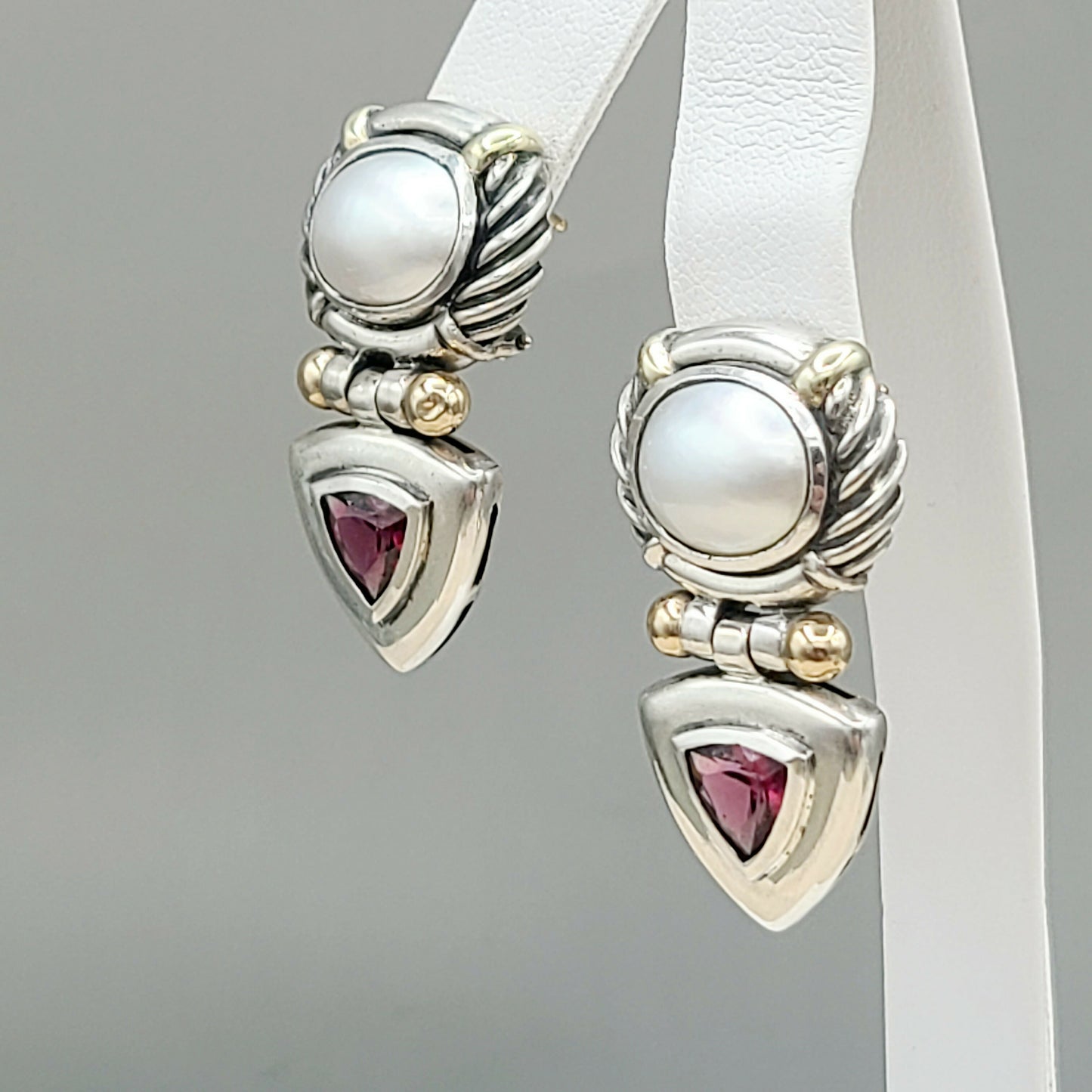 David Yurman Renaissance Drop Earrings Pearl & Garnet AYW Luxury #