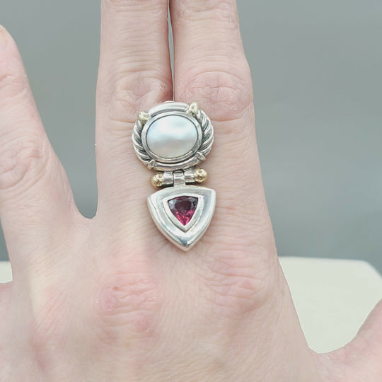 David Yurman Renaissance Drop Earrings Pearl & Garnet