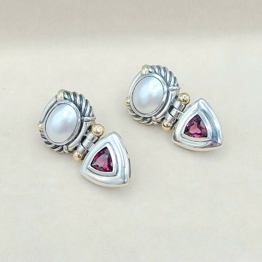 David Yurman Renaissance Drop Earrings Pearl & Garnet