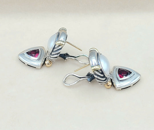 David Yurman Renaissance Drop Earrings Pearl & Garnet