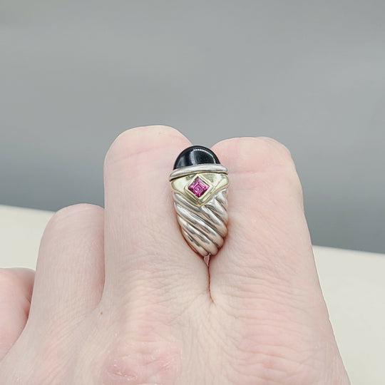 David Yurman Renaissance Earrings Onyx & Pink Tourmaline