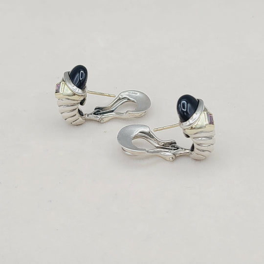 David Yurman Renaissance Earrings Onyx & Pink Tourmaline