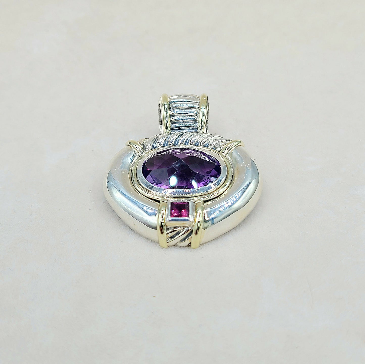 David Yurman Renaissance Pendant Enhancer Amethyst, Pink Tourmaline AYW Luxury #