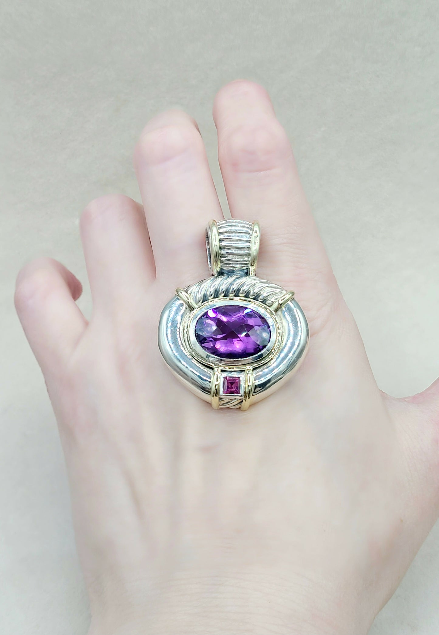 David Yurman Renaissance Pendant Enhancer Amethyst, Pink Tourmaline AYW Luxury #