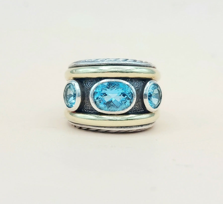 David Yurman Renaissance Blue Topaz Gold Ring | Certified Pre-Owned AYW Luxury #