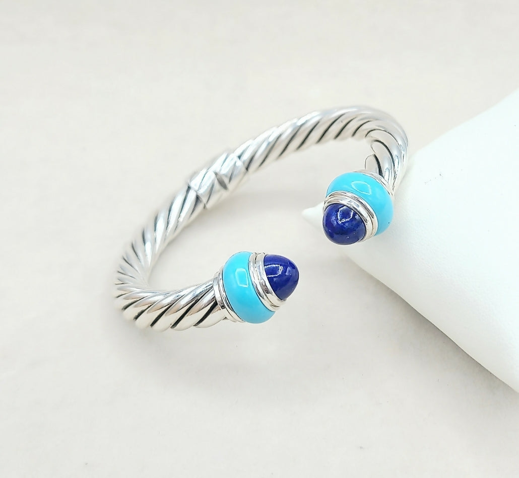 David Yurman Rondelle Cable Bracelet Lapis & Turquoise AYW Luxury #