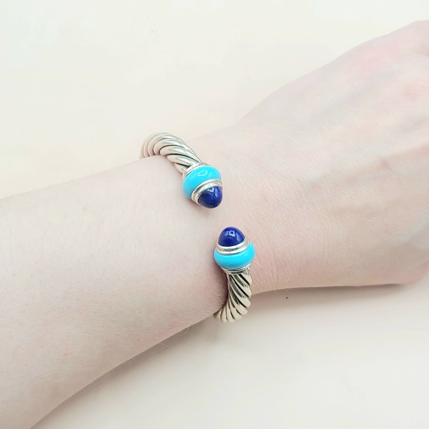 David Yurman Rondelle Cable Bracelet Lapis & Turquoise AYW Luxury #