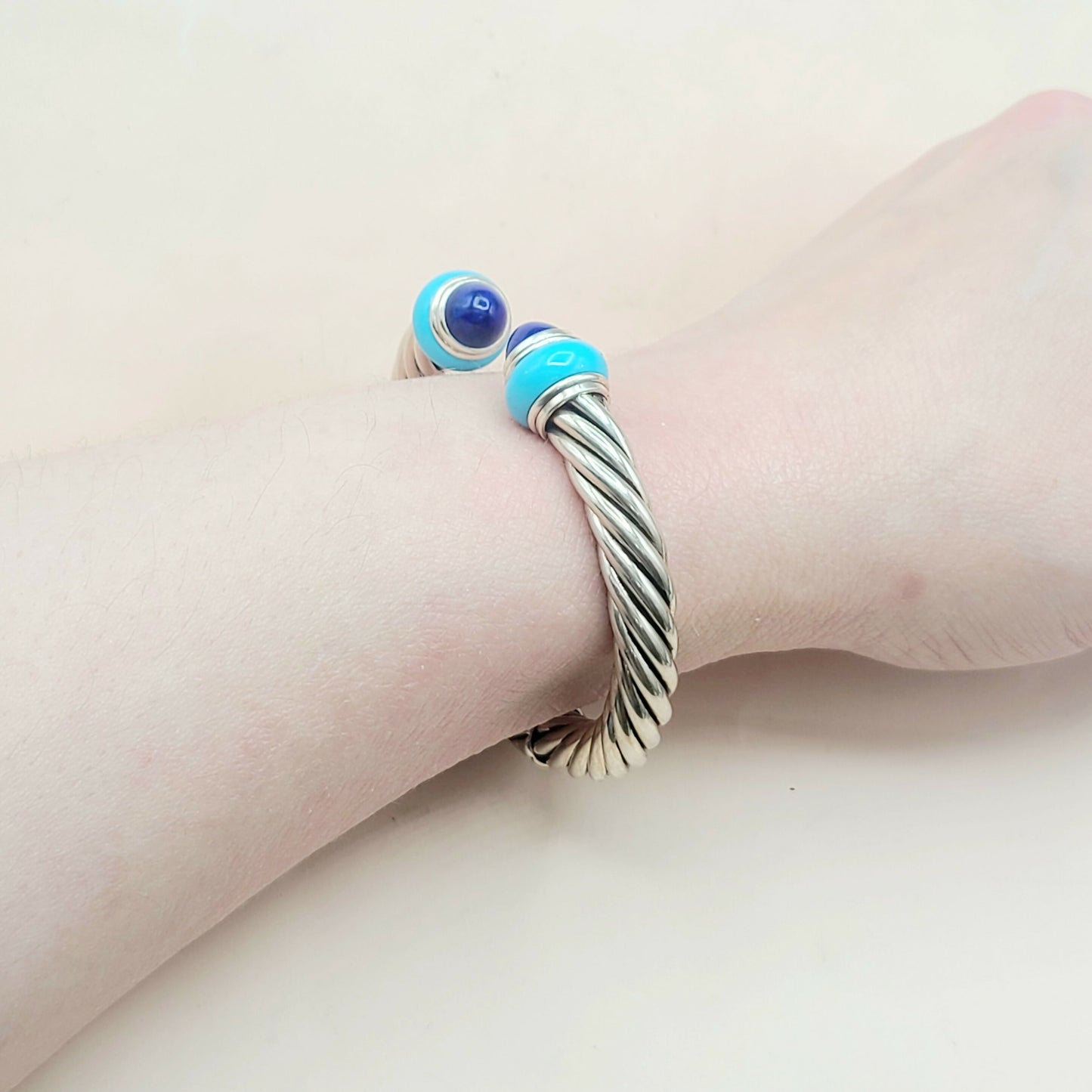 David Yurman Rondelle Cable Bracelet Lapis & Turquoise AYW Luxury #