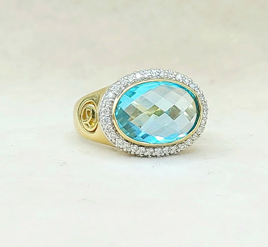 David Yurman Signature Oval Blue Topaz Gold Ring | Certified Pre-Owned AYW Luxury #