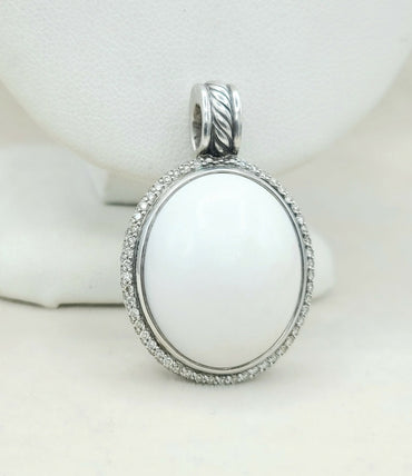David Yurman Signature Oval Pendant – White Agate & Diamonds