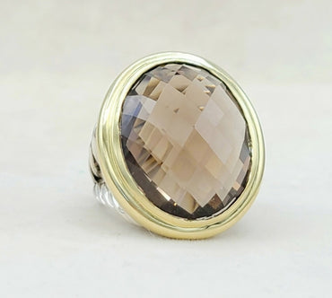 David Yurman Signature Oval Ring – Smoky Quartz & Gold