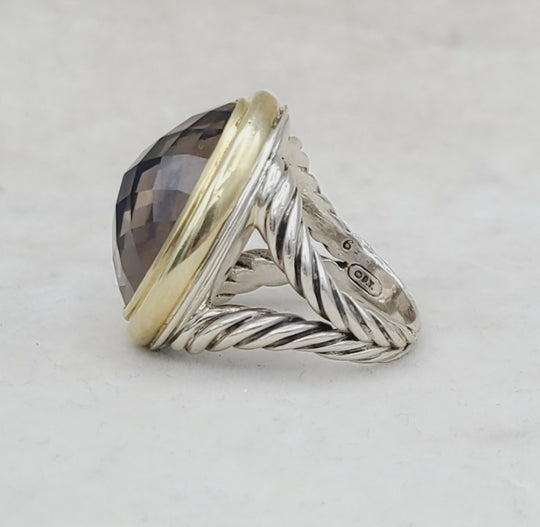 David Yurman Signature Oval Ring – Smoky Quartz & Gold