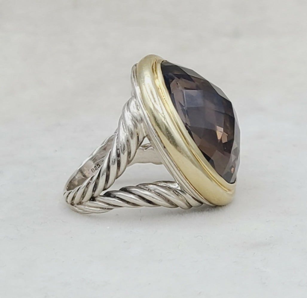 David Yurman Signature Oval Ring – Smoky Quartz & Gold #