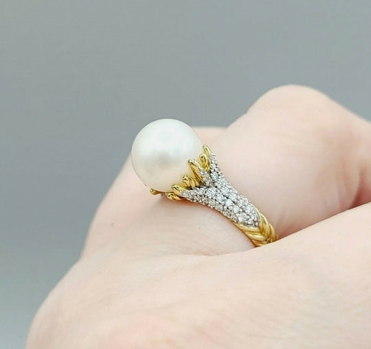 David Yurman Starburst Pearl Ring – Diamonds & 18k Gold