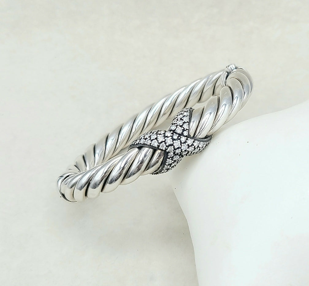 David Yurman Starlight Cable Bracelet Diamond X Vintage AYW Luxury #