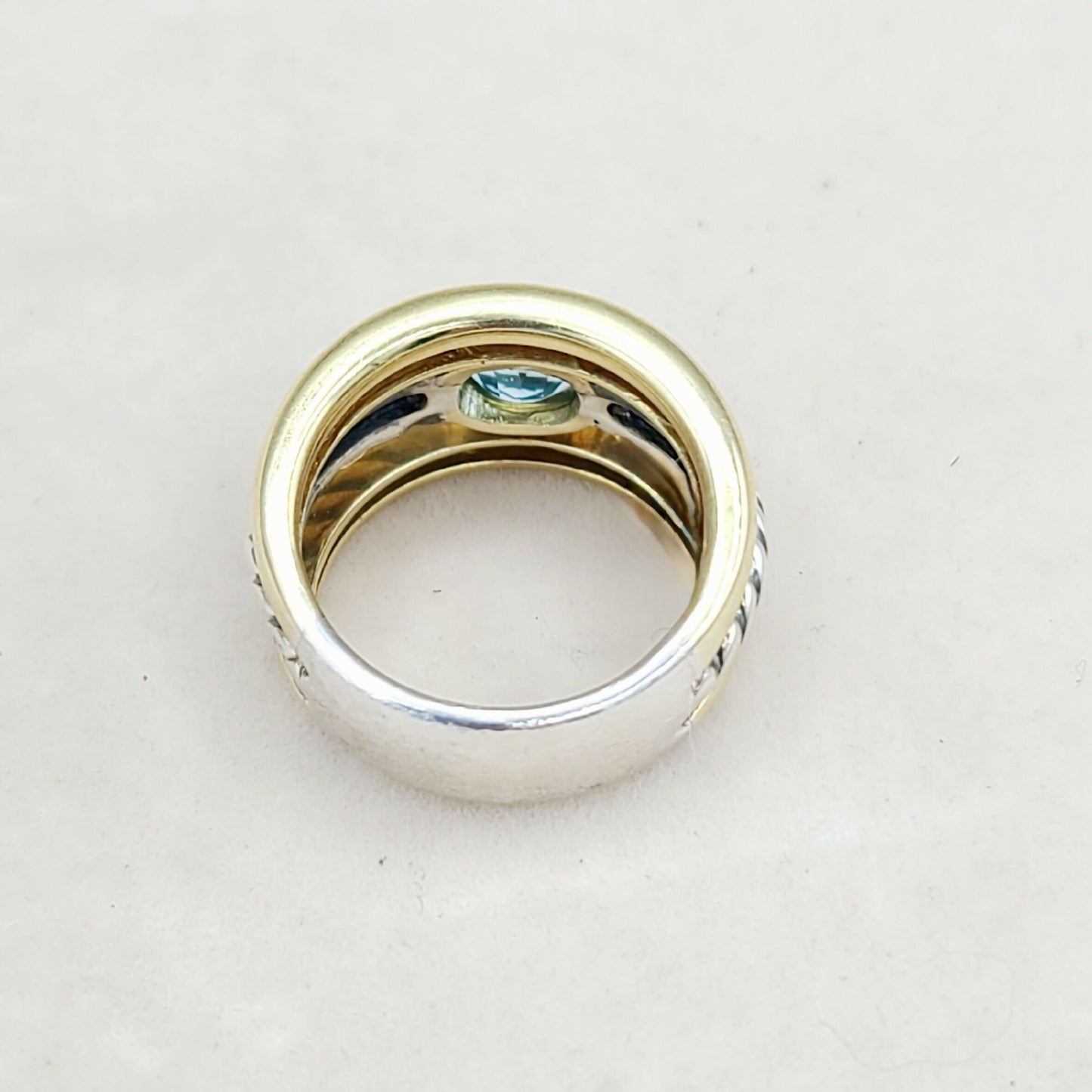 David Yurman Triple Row Stack Ring Blue Topaz & 18K Gold AYW Luxury #