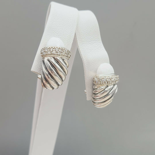 David Yurman Waverly Earrings White Agate & Diamonds