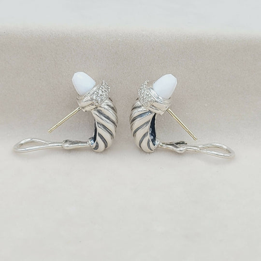 David Yurman Waverly Earrings White Agate & Diamonds