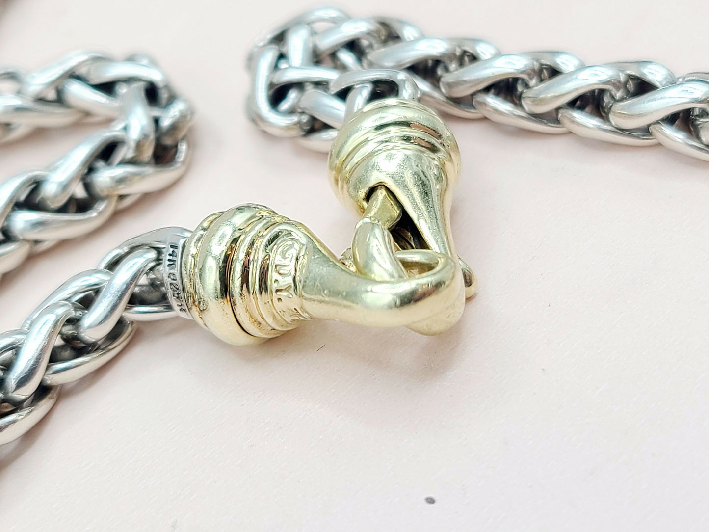 David Yurman Wheat Chain Necklace 6mm Gold Buckle 16" AYW Luxury