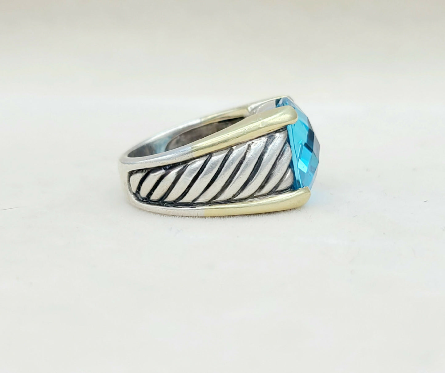 David Yurman Wide Sculpted Cable Ring Blue Topaz AYW Luxury #