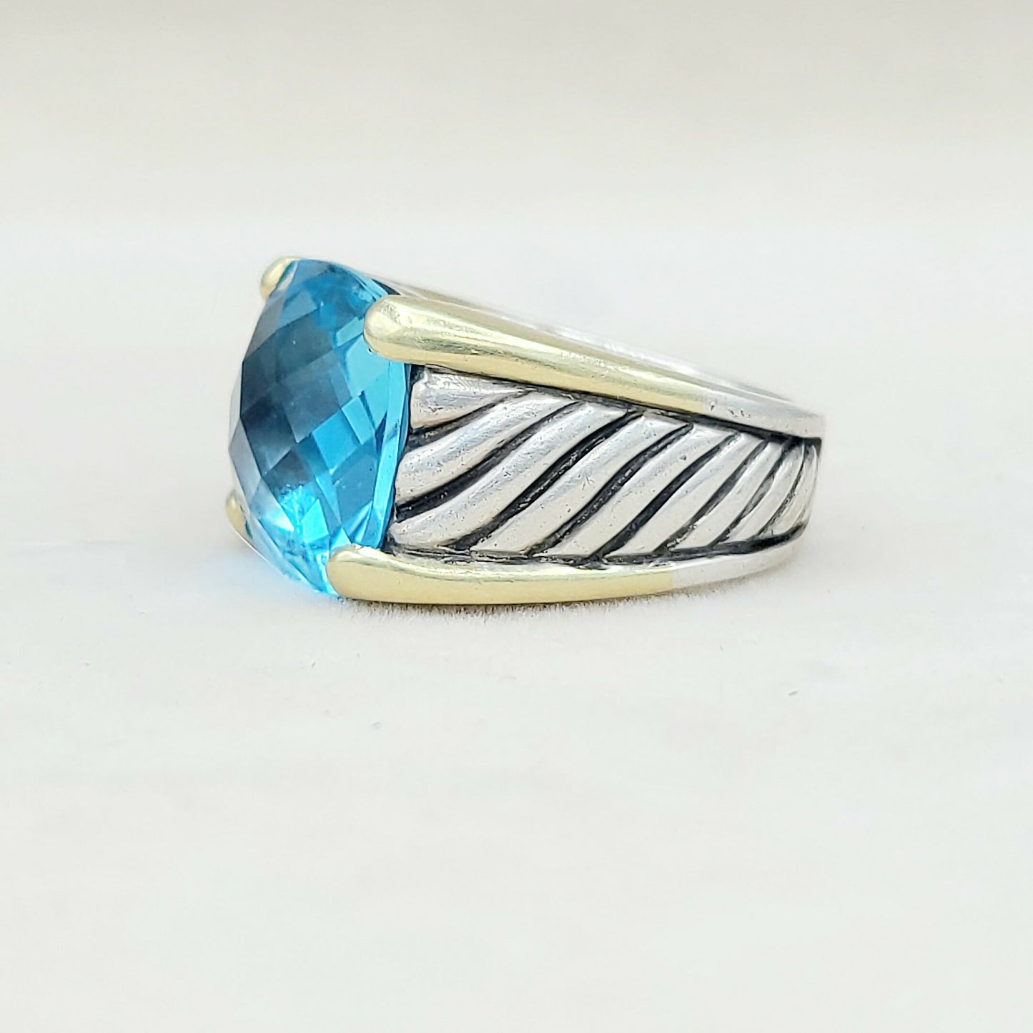 David Yurman Wide Sculpted Cable Ring Blue Topaz AYW Luxury #