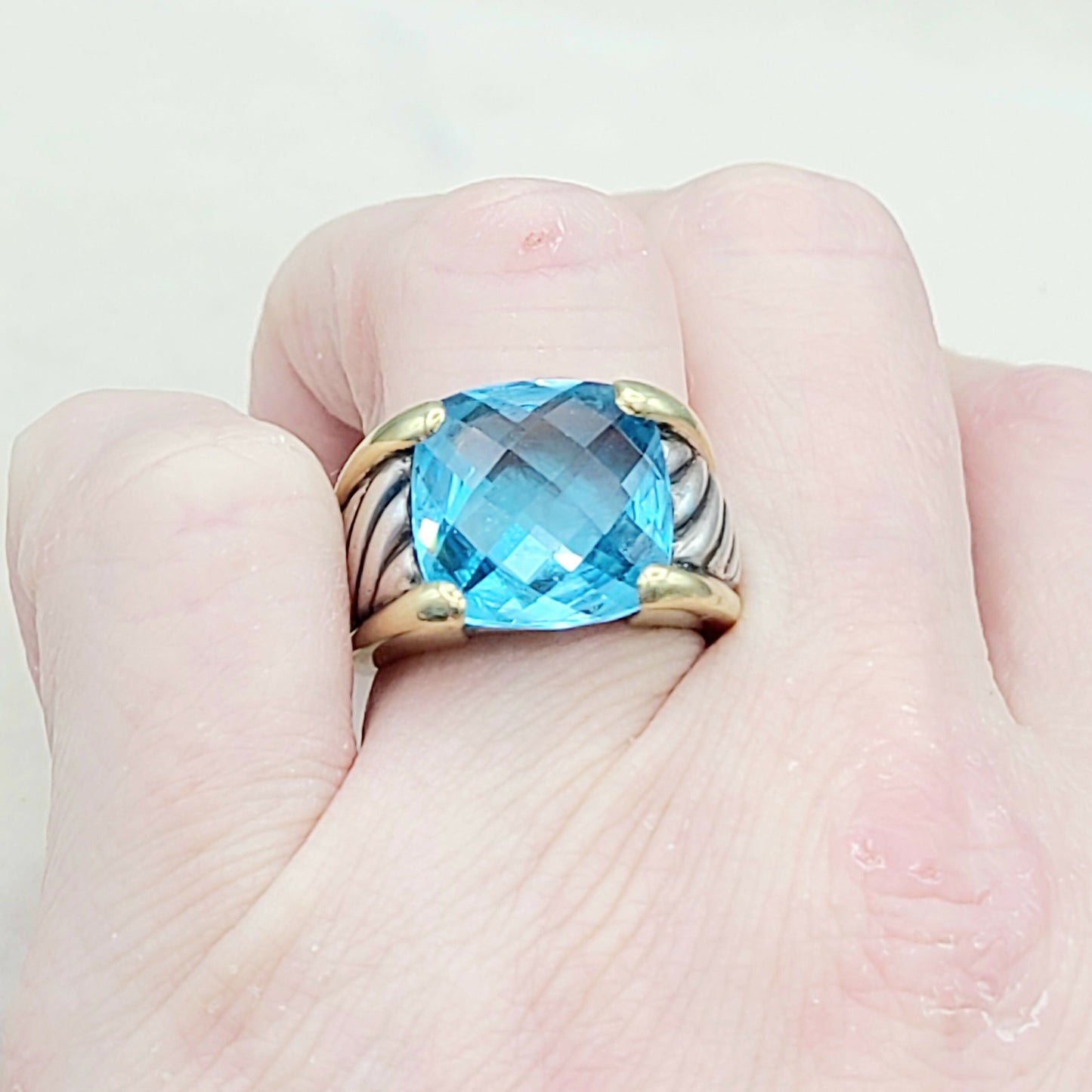 David Yurman Wide Sculpted Cable Ring Blue Topaz AYW Luxury #